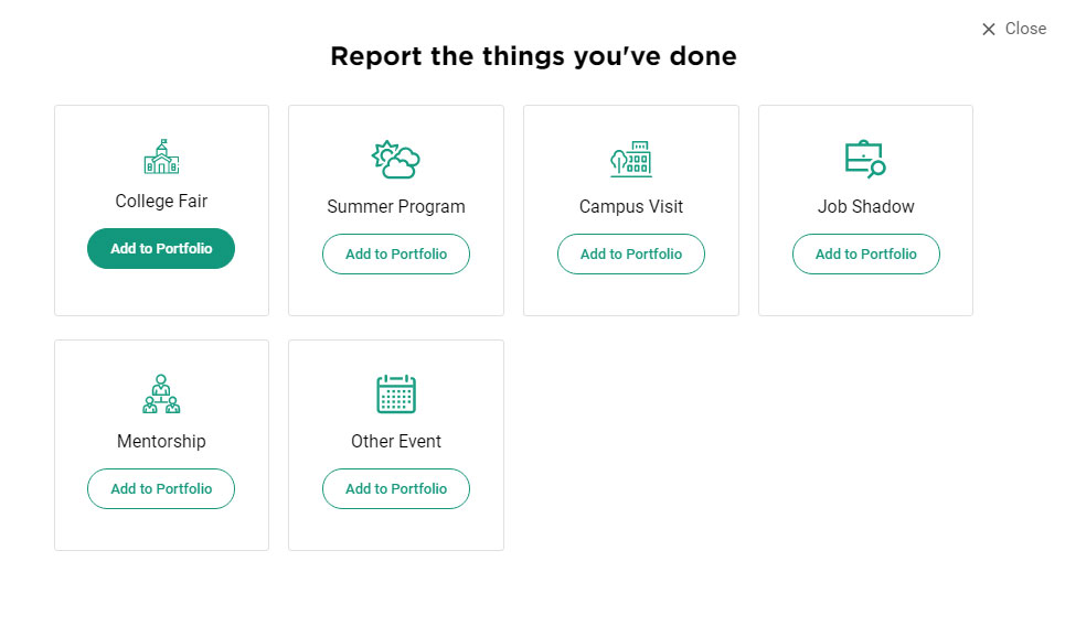 screen shot of Work Based Learning Experiences selection window